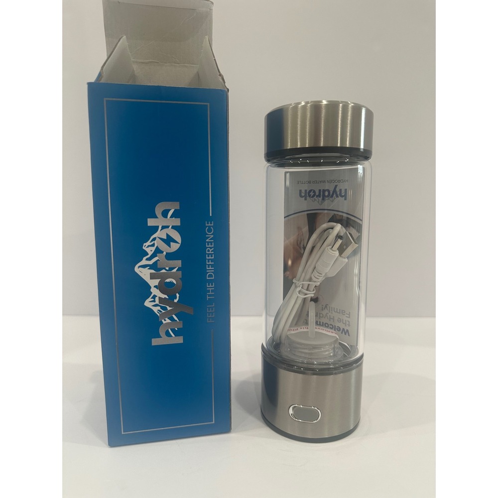 Hydroh Hydrogen Water Bottle Generator Portable Ionizer Glass Silver C30